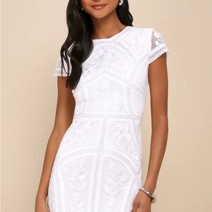 Spread Your Shine White Sequin Embroidered Bodycon Dress